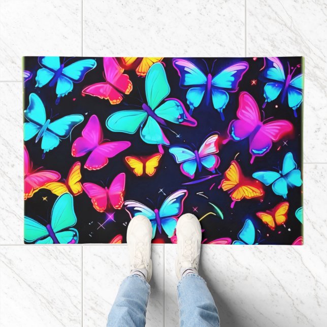 Neon Butterfly Pattern Doormat (Indoor)