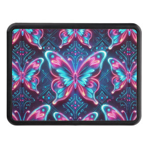 Neon butterfly pattern hitch cover