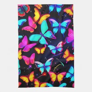 Neon Butterfly Pattern Kitchen Towel