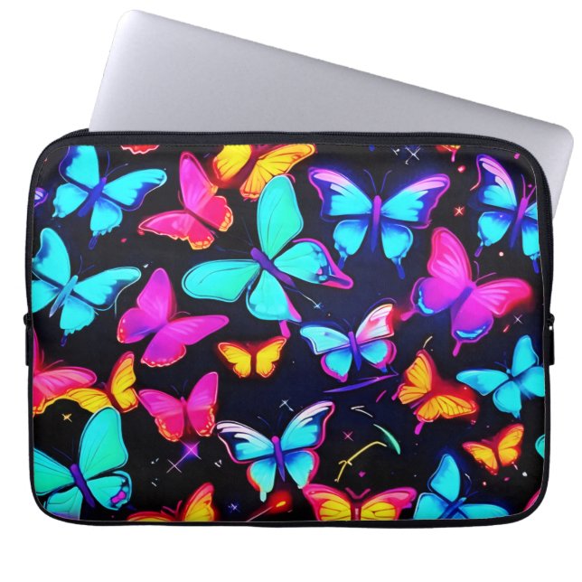 Neon Butterfly Pattern Laptop Sleeve (Front)