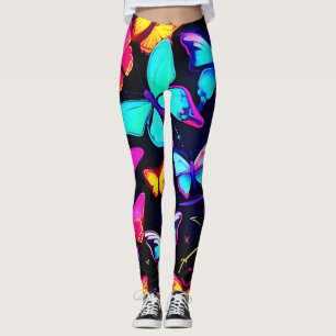 Neon Butterfly Pattern Leggings