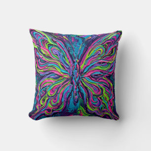 Neon Butterfly Wings Throw Pillow