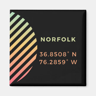 Neon Button Magnet - Coordinates of Norfolk, VA