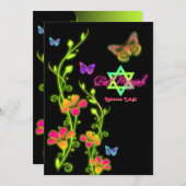 Neon Buttterflies & Flowers Bat Mitzvah Invitation (Front/Back)