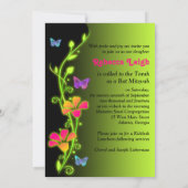 Neon Buttterflies & Flowers Bat Mitzvah Invitation (Back)
