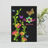 Neon Buttterflies & Flowers Bat Mitzvah Invitation (Standing Front)