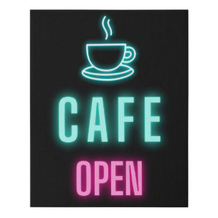 Neon Cafe Open Business Canvas Sign