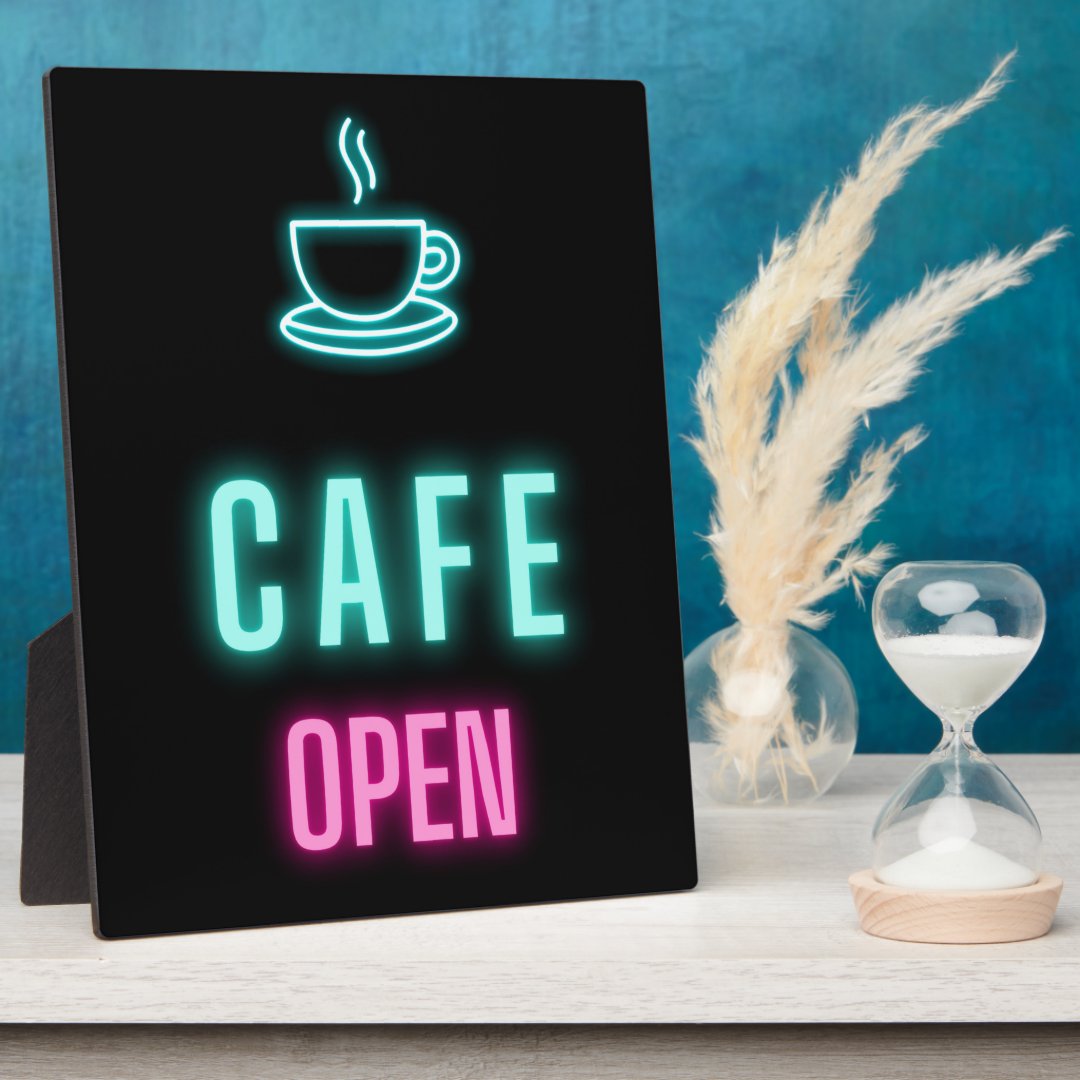 Neon Cafe Open Coffee Bar Countertop Sign Plaque | Zazzle