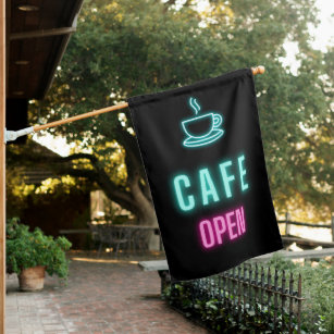 Neon Cafe Open Coffee Bar House Flag