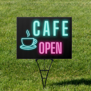 Neon Cafe Open Coffee Bar Yard Sign