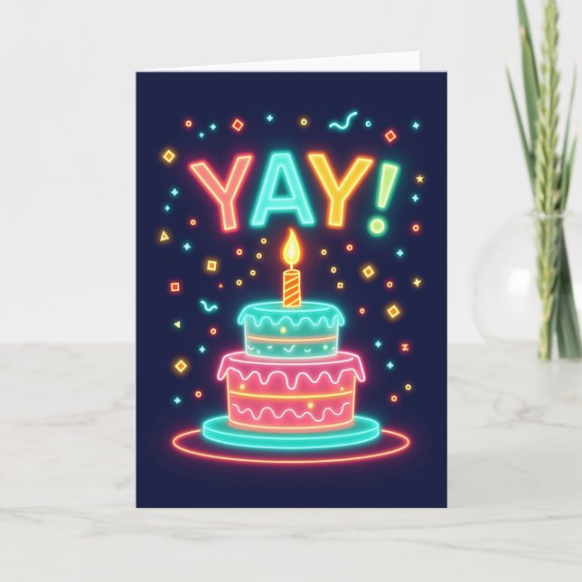 Neon Cake Birthday Card (Front)