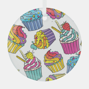 Neon Cakes: Pop Art Pattern. Glass Ornament