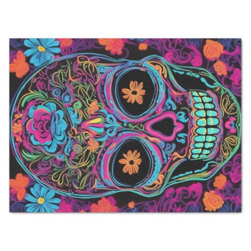 Neon Calavera Day of the Dead Skull Decoupage  Tissue Paper