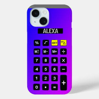 Neon Calculator with Name iPhone 15 Case