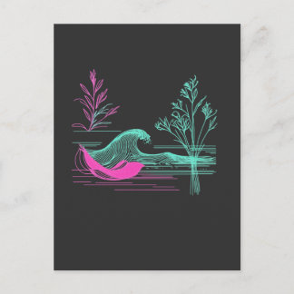 NEON CALM – Retro Wave & Botanical Line Art Postcard