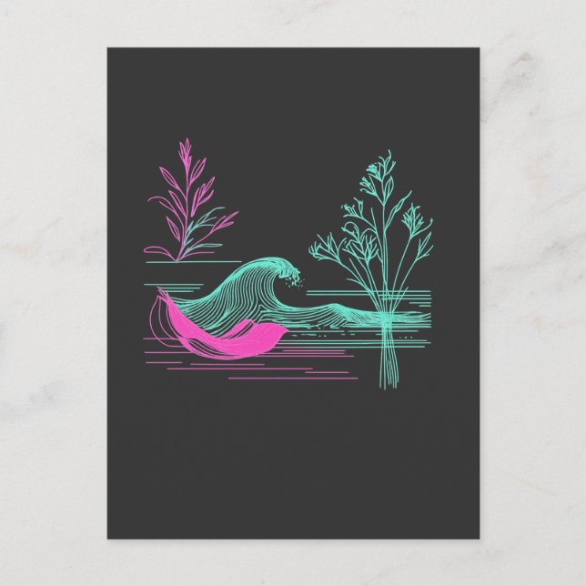 NEON CALM – Retro Wave & Botanical Line Art Postcard (Front)