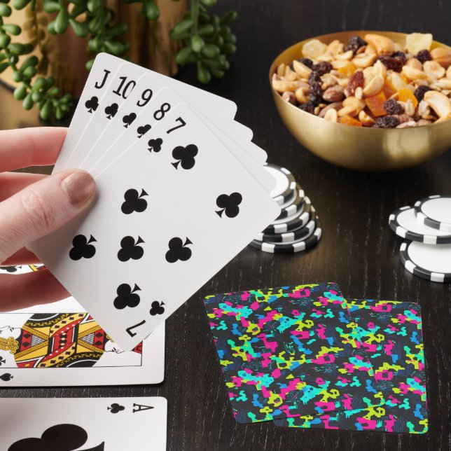 Neon Camouflage Pattern Poker Cards (In Situ)