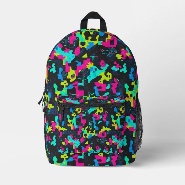Neon Camouflage Pattern Printed Backpack (Front)