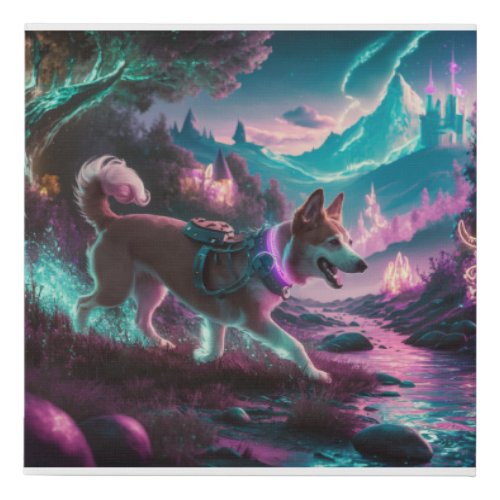 Neon Canine Wonderland Faux Canvas Print