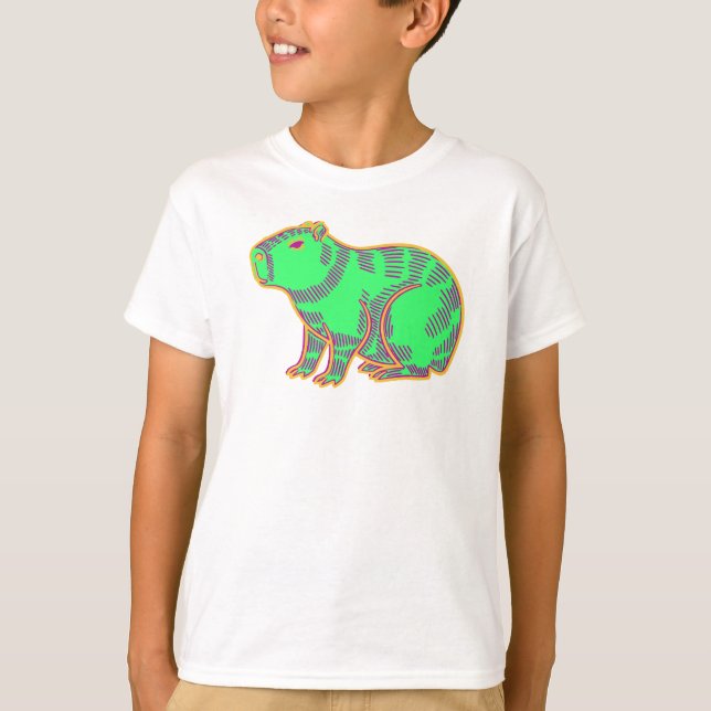 Neon Capybara Kids T-Shirt – Cute Colorful Animal  (Front)