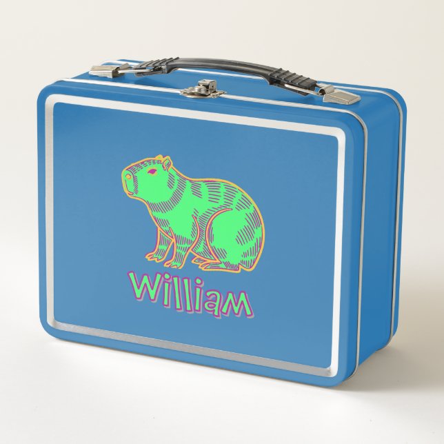 Neon Capybara  Metal Lunch Box (Front)