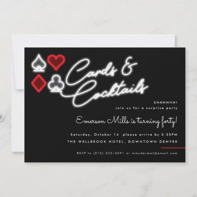 Neon Cards & Cocktails Birthday Party Invitation (Front)