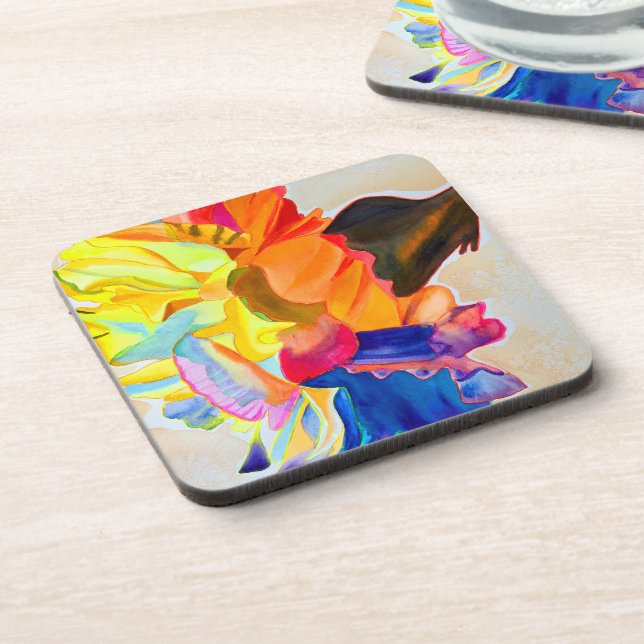 Neon Carnation watercolor flower Beverage Coaster (Left Side)