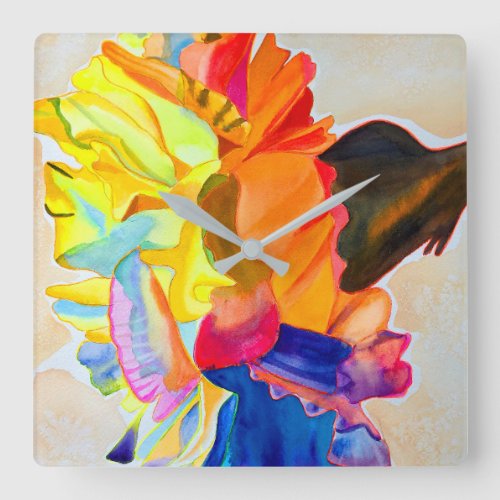 Neon Carnation watercolor flower Square Wall Clock