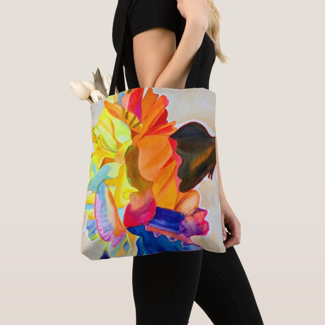 Neon Carnation watercolor flower Tote Bag (Close Up)