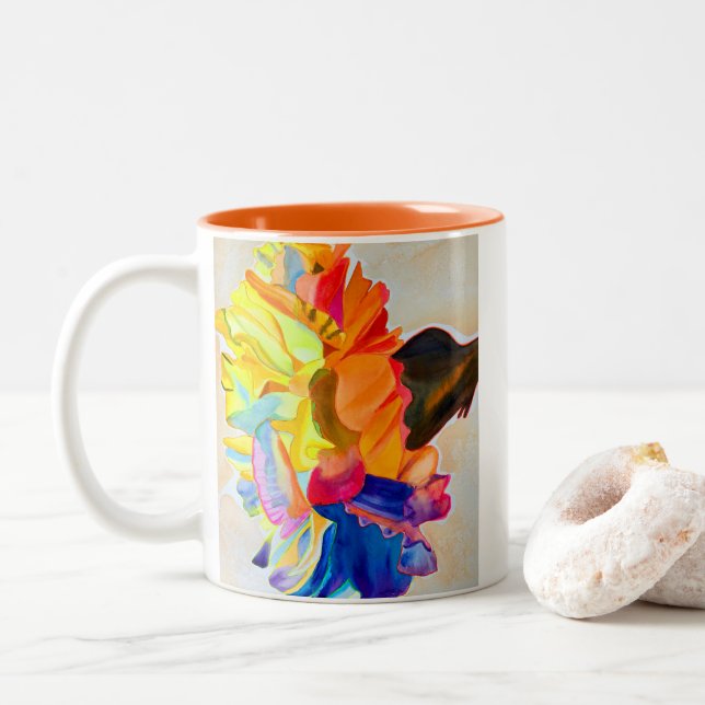 Neon Carnation watercolor flower Two-Tone Coffee Mug (With Donut)