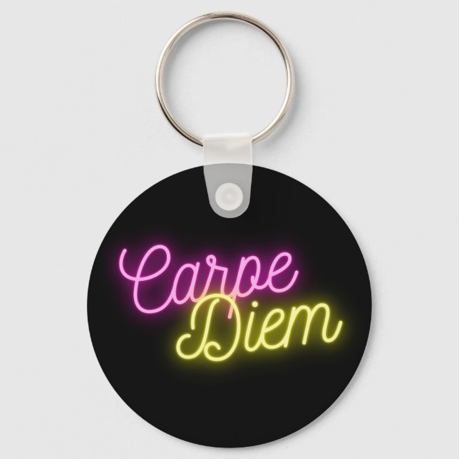 Neon Carpe Diem Word Art   Keychain (Front)