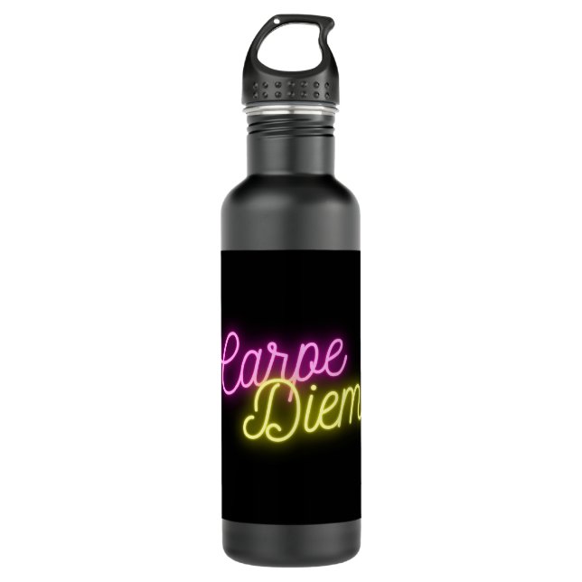 Neon Carpe Diem Word Art  Stainless Steel Water Bottle (Front)