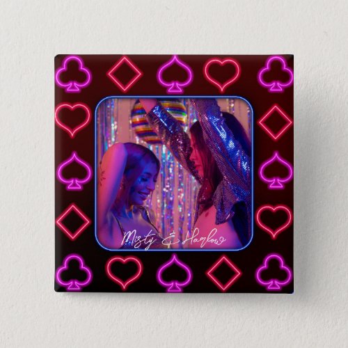 Neon Casino Cards Suits Photo Frame  Button