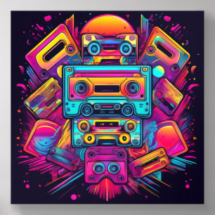 Neon Cassette Tape Explosion Wall Art Acrylic Photo Tile