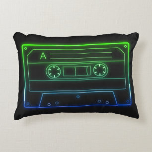 Neon Cassette Tape Retro Aesthetic Throw Pillow