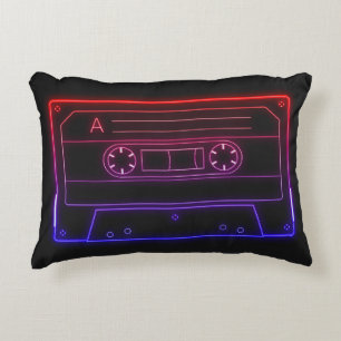 Neon Cassette Tape Retro Aesthetic Throw Pillow
