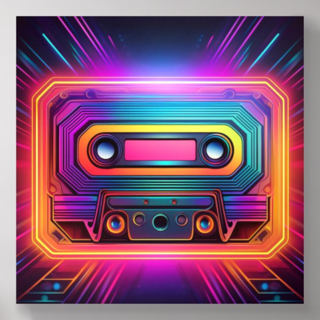 Neon Cassette Tape Retro Vibes Design Acrylic Photo Tile (Front Set)