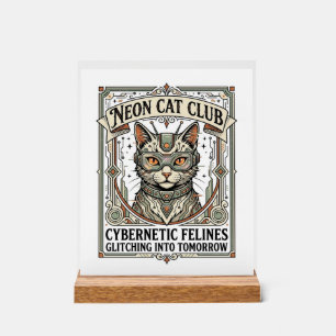 Neon Cat Club Cat Cyberpunk Vintage Vector Art Shi Acrylic Sign