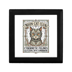 Neon Cat Club Cat Cyberpunk Vintage Vector Art Shi Gift Box