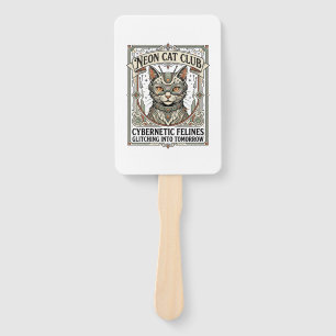 Neon Cat Club Cat Cyberpunk Vintage Vector Art Shi Hand Fan