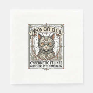 Neon Cat Club Cat Cyberpunk Vintage Vector Art Shi Napkins