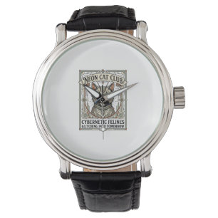 Neon Cat Club Cat Cyberpunk Vintage Vector Art Shi Watch
