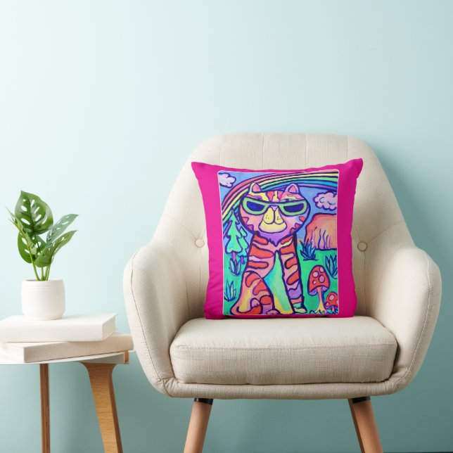  Neon Cat Cool Painting Fun Wild Art Throw Pillow (Chair)