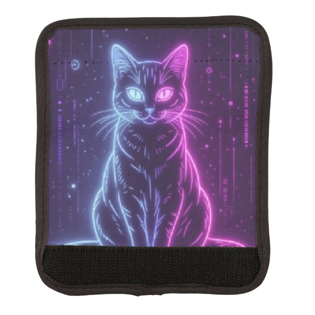 **Neon Cat Design – Glowing Futuristic Feline Art* Luggage Handle Wrap (Front)