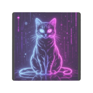 **Neon Cat Design – Glowing Futuristic Feline Art* Metal Print