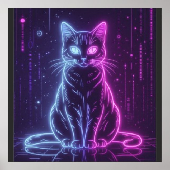 **Neon Cat Design – Glowing Futuristic Feline Art* Poster (Front)