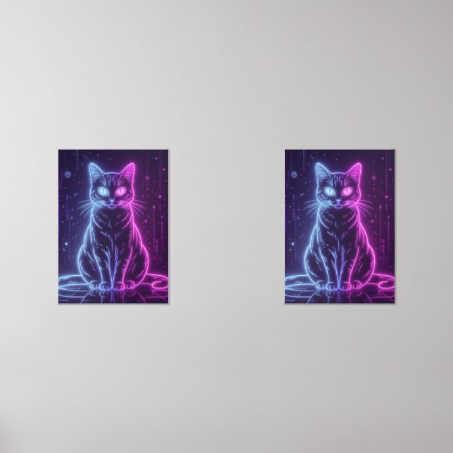 **Neon Cat Design – Glowing Futuristic Feline Art* Wall Art Sets (Front)