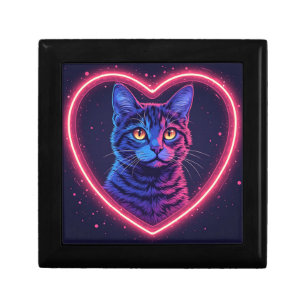 Neon Cat Heart Design – Cute Glowing Kitty Love Gift Box