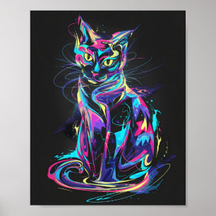Neon Cat in Abstract Motion Poster