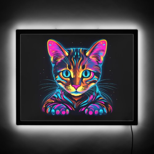 Neon Cat On Black Background Illuminated Led Sign